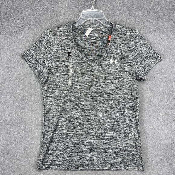 Under Armour Shirt Womens Medium HeatGear V-Neck Short Sleeve Athletic 1258568 - Picture 1 of 16